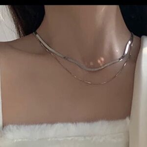 925 Sterling Silver Double Layer Snake Bone Necklace
